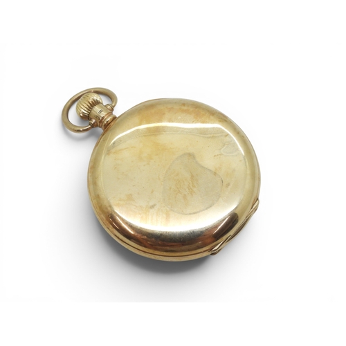 703 - A 9ct gold Waltham full hunter pocket watch, (glass missing) diameter 5cm, both back and front and i... 