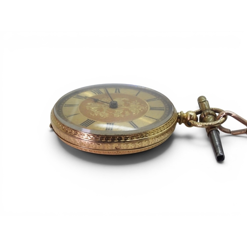 710 - A K18 open face fob watch diameter of the case 4cm, (inner dust cover metal), weight including mecha... 