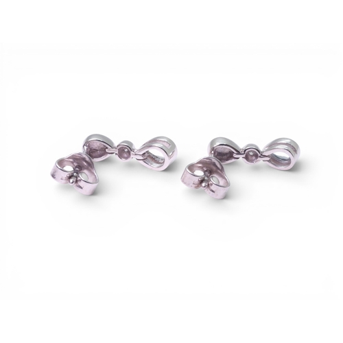 716 - A pair of Platinum aquamarine and diamond earrings, length 13mm, weight 3.5gms