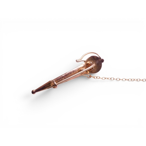 717 - Two 9ct gold sword brooches set with Scottish agates, both with Birmingham hallmarks for 1849, Lengt... 