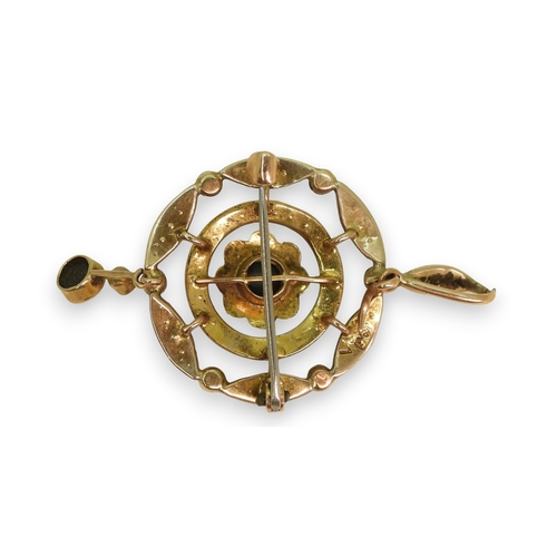 731 - A 9ct gold pearl and turquoise pendant, length with bail, 4.5cm, weight 3.6gms