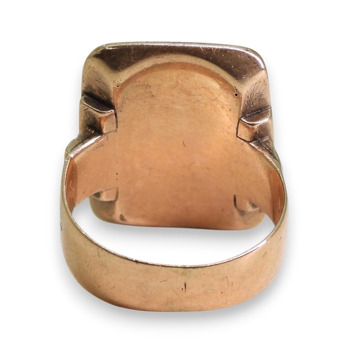 741 - A yellow metal bloodstone signet ring, size K, (af) weight 6.8gms