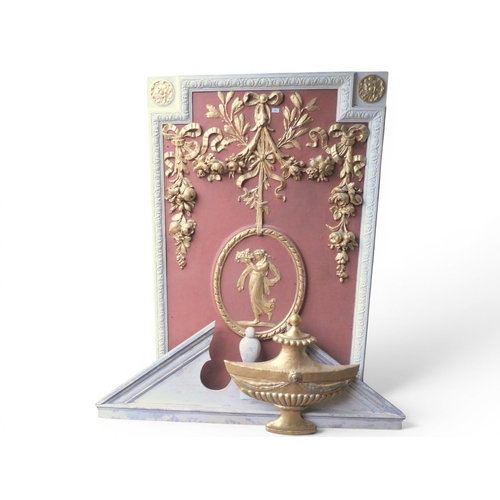 29 - A lot comprising a large contemporary Louis XV style fibreglass decorative wall panel with elaborate... 