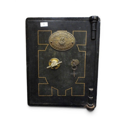 3 - A 19th century Samuel Withers & Co cast iron safe, single door mounted with brass makers plate a... 