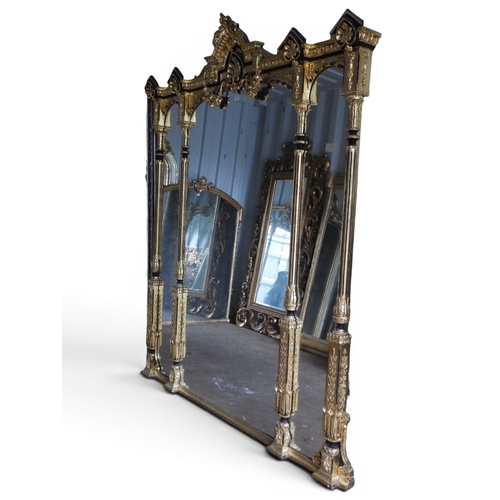 35 - An impressively large 20th century gilt framed triple plate overmantle mirror with elaborate moulded... 