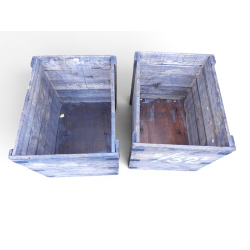 38 - A lot of two early 20th century wooden panelled carts on rubberised metallic wheels, 85cm high x 80c... 