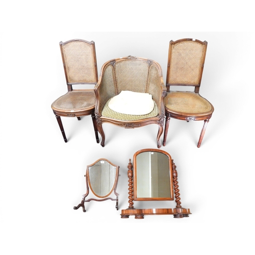 39 - A mixed lot to include bergere parlour armchair, two other bergere chairs and two assorted 19th cent... 