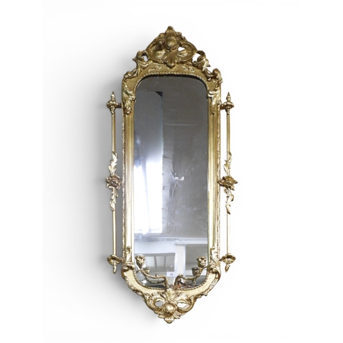 43 - A 19th century gilt gesso framed Girandole wall mirror with shaped mirror within foliate decorated f... 