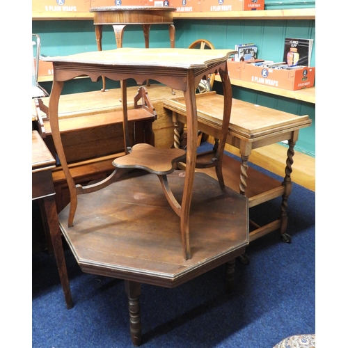 7 - A large mixed lot to include early 20th century oak barley twist drop leaf table, needle point toppe... 