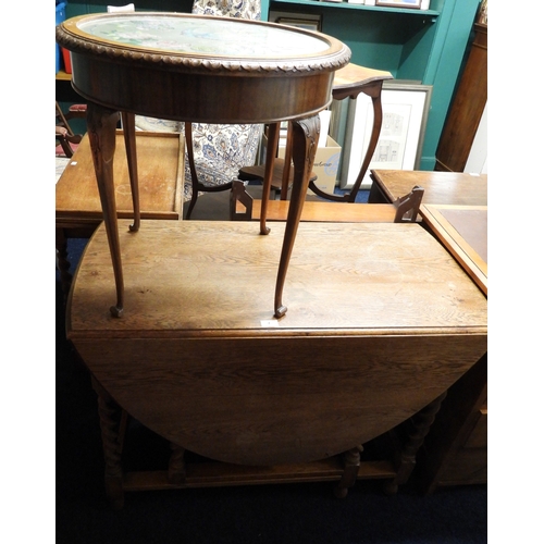 7 - A large mixed lot to include early 20th century oak barley twist drop leaf table, needle point toppe... 