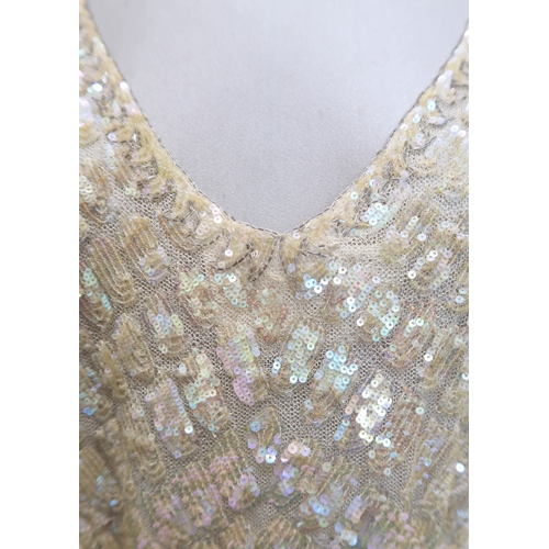8011 - A 1930s mermaid dress embroidered with sequins in fish scale pattern with matching bolero and beltbu... 