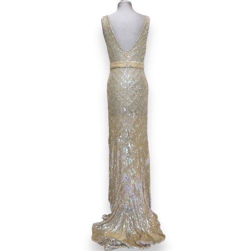 8011 - A 1930s mermaid dress embroidered with sequins in fish scale pattern with matching bolero and beltbu... 