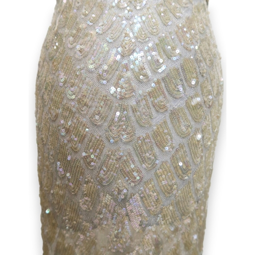 8011 - A 1930s mermaid dress embroidered with sequins in fish scale pattern with matching bolero and beltbu... 