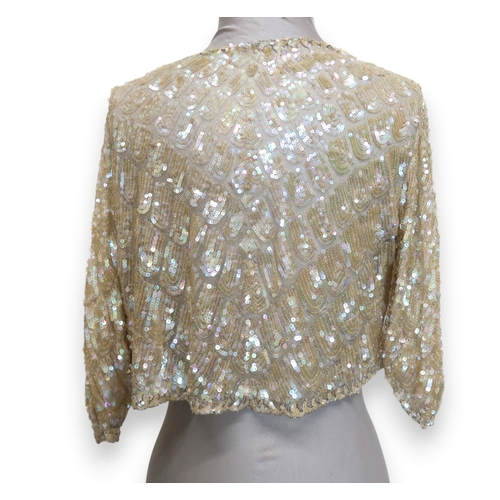 8011 - A 1930s mermaid dress embroidered with sequins in fish scale pattern with matching bolero and beltbu... 