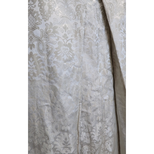 8004 - A 1950s/60s champagne damask evening gown with detachable cape train and matching belt with rhinesto... 