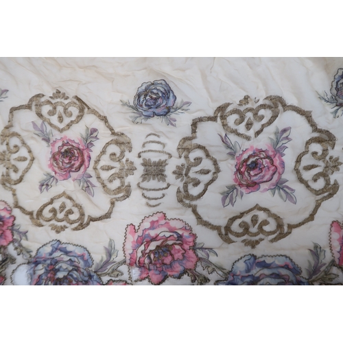 8016 - A vintage Saks Fifth Avenue champagne satin peignoir with silk flower detail, a matching set of lace... 