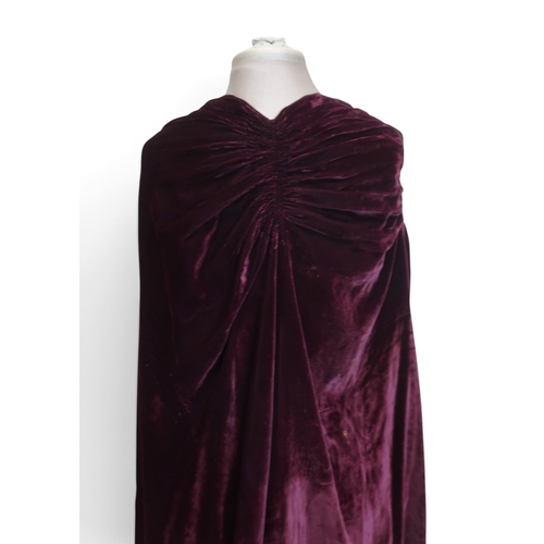 8019 - A 1930s pink silk satin evening dress with applied velvet flower corsage to the waist and a purple v... 