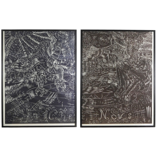 2991 - ADRIAN WISZNIEWSKI RSA (SCOTTISH B.1958)CHEZ NOUSWoodcut, signed inscribed no.9/25, diptych, each sh... 