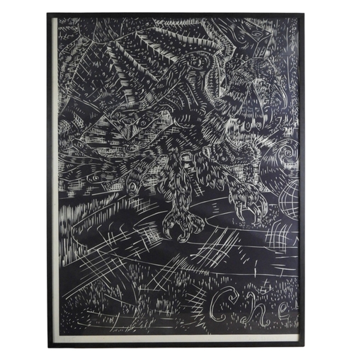 2991 - ADRIAN WISZNIEWSKI RSA (SCOTTISH B.1958)CHEZ NOUSWoodcut, signed inscribed no.9/25, diptych, each sh... 