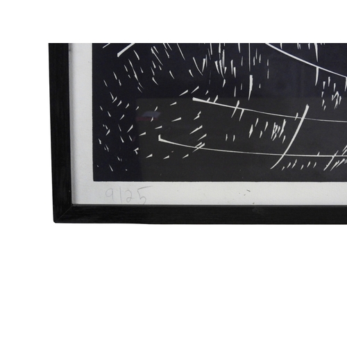 2991 - ADRIAN WISZNIEWSKI RSA (SCOTTISH B.1958)CHEZ NOUSWoodcut, signed inscribed no.9/25, diptych, each sh... 