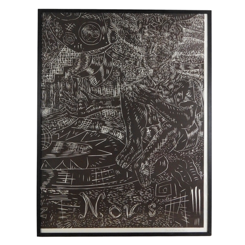 2991 - ADRIAN WISZNIEWSKI RSA (SCOTTISH B.1958)CHEZ NOUSWoodcut, signed inscribed no.9/25, diptych, each sh... 