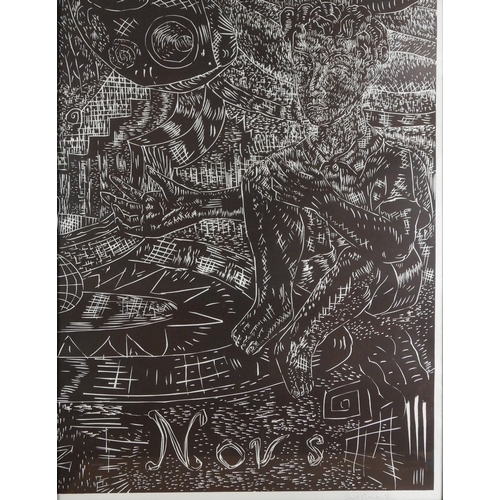 2991 - ADRIAN WISZNIEWSKI RSA (SCOTTISH B.1958)CHEZ NOUSWoodcut, signed inscribed no.9/25, diptych, each sh... 