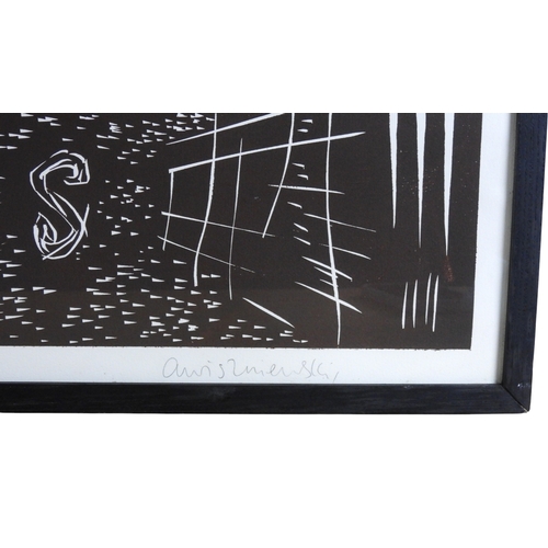 2991 - ADRIAN WISZNIEWSKI RSA (SCOTTISH B.1958)CHEZ NOUSWoodcut, signed inscribed no.9/25, diptych, each sh... 