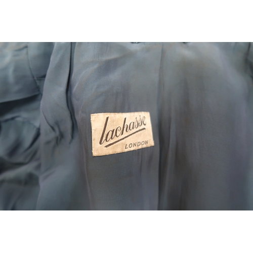 8009 - A Lachasse green wool coat, a blue tweed Lachasse jacket with brown leather collar, and a red tweed ... 