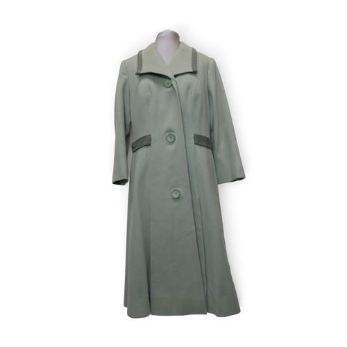 8009 - A Lachasse green wool coat, a blue tweed Lachasse jacket with brown leather collar, and a red tweed ... 