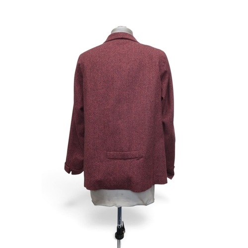 8009 - A Lachasse green wool coat, a blue tweed Lachasse jacket with brown leather collar, and a red tweed ... 