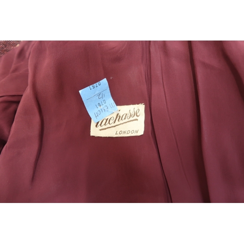 8009 - A Lachasse green wool coat, a blue tweed Lachasse jacket with brown leather collar, and a red tweed ... 