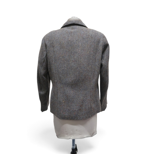 8009 - A Lachasse green wool coat, a blue tweed Lachasse jacket with brown leather collar, and a red tweed ... 