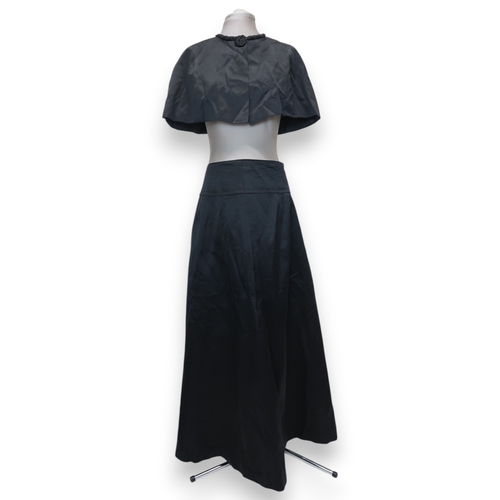 8012 - 1950's and 60's ladieswear comprising a black moiré full-length double breasted cape, a coordinated ... 