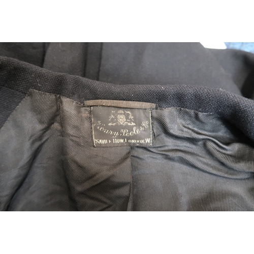 8021 - A black tailcoat by Henry Poole & Co. Saville Row and a Rodex Skye Tweed coat (2)black tailcoat:... 