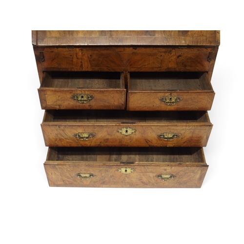 2003 - A GEORGIAN BURR WALNUT VENEERED FALL FRONT WRITING BUREAUwith fall front writing compartment extensi... 