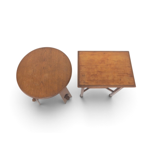 2010 - A LATE 19TH CENTURY OAK CIRCULAR TOPPED ARTS & CRAFTS OCCASIONAL TABLEwith tapering plank suppor... 