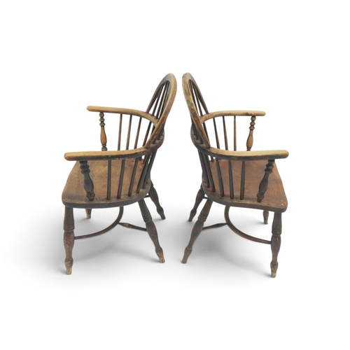 2012 - A PAIR OF 19TH ASH & ELM FRAMED WINDSOR ARMCHAIRS&nbsp;with pierced fret cut splats amongst rail... 