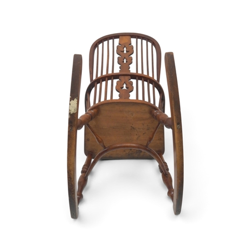 2013 - A 19TH ASH & ELM FRAMED WINDSOR ROCKING CHAIR&nbsp;with pierced fret cut splat amongst railed ho... 