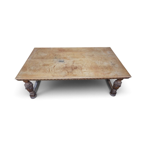 2015 - A LARGE 19TH CENTURY OAK LIBRARY TABLEwith acanthus leaf carver gadrooned frieze on baluster support... 