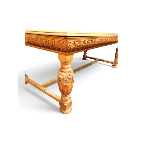 2015 - A LARGE 19TH CENTURY OAK LIBRARY TABLEwith acanthus leaf carver gadrooned frieze on baluster support... 