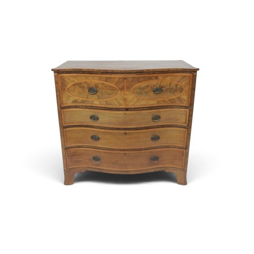 2011 - A LARGE 19TH CENTURY MAHOGANY AND SATINWOOD INLAID SERPENTINE FRONT SECRETAIRE CHEST OF DRAWERStop s... 