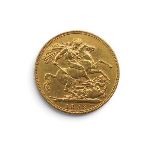 5005 - Victoria (1837-1901) 1 Sovereign 1893ObverseCrowned and veiled bust ('Old Head') of Queen Victoria l... 
