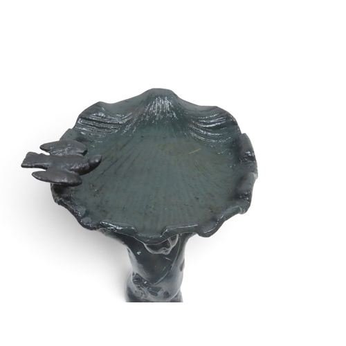 2026 - A 19TH CENTURY GREEN PAINTED CAST IRON BIRD BATH (POSSIBLY CARRON IRON WORKS, FALKIRK)with shell bas... 