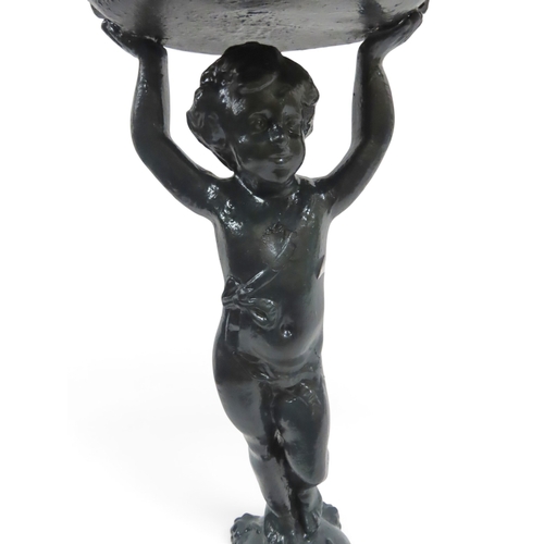 2026 - A 19TH CENTURY GREEN PAINTED CAST IRON BIRD BATH (POSSIBLY CARRON IRON WORKS, FALKIRK)with shell bas... 