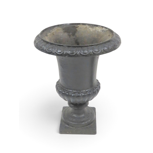 2027 - A 19TH CENTURY BLACK PAINTED CAST IRON PEDESTAL/JARDINIERE STAND (POSSIBLY CARRON IRON WORKS, FALKIR... 