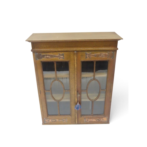 2039 - A 19TH CENTURY OAK ARTS & CRAFTS LADIES WRITING DESK&nbsp;with blue embossed skiver top over sin... 