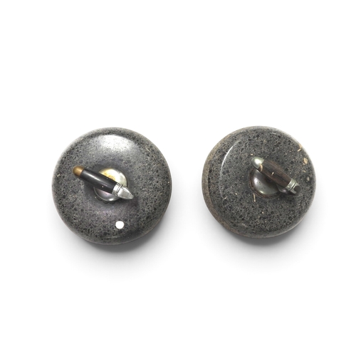 2040 - A PAIR OF LATE 19TH/EARLY 20TH CENTURY SCOTTISH AILSA CRAIG GRANITE CURLING STONESwith metal and woo... 