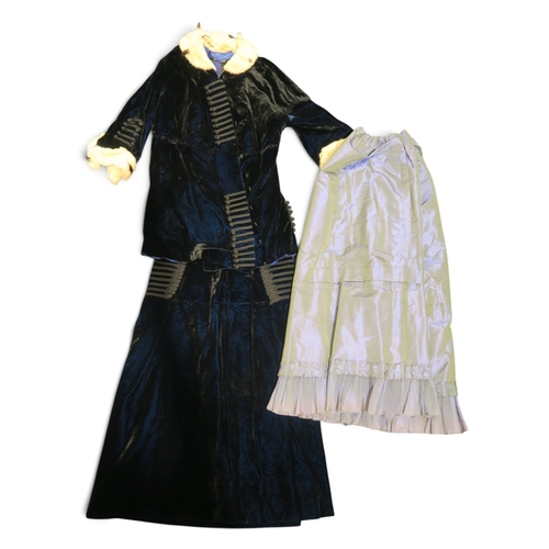 8014 - An Edwardian nacré velvet jacket and skirt set with ermine fur cuffs and collar and military style f... 