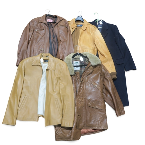 8037 - A Polo Ralph Lauren tan lambskin bomber jacket, a navy cashmere coat, a brown Atiliano leather jacke... 