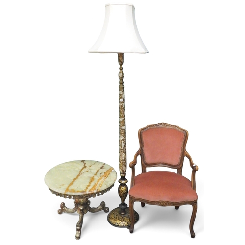 11 - A mixed lot to include a 20th century continental style stone topped occasional table on brass tripo... 